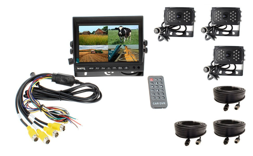 7" Quad High Definition Screen with DVR + 3 AHD Camera System