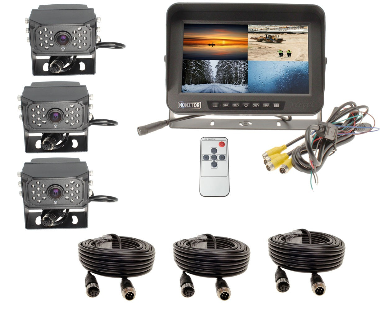 10" High Definition Waterproof Quad Screen + 3 AHD Camera -Complete System