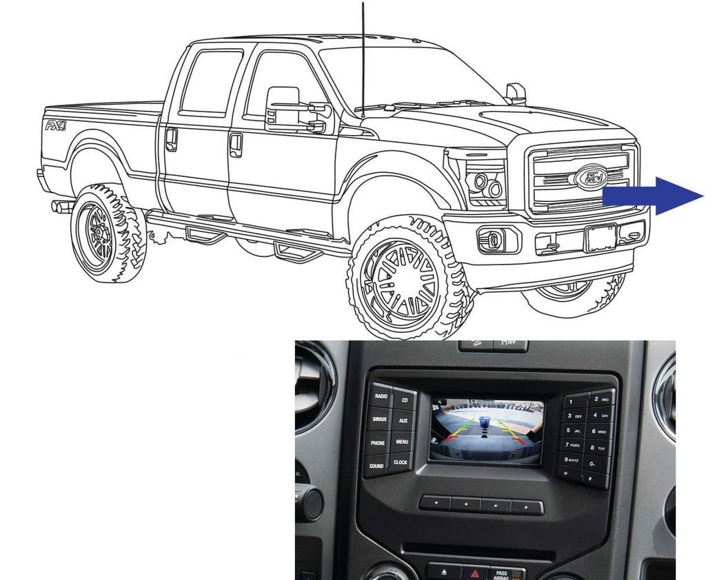 Grille Mount Front Camera for 4.2" Factory Display, Fits 2013-16 Super Duty