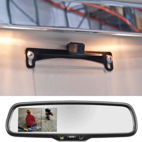 License plate mounted backup camera, Mirror with dash cam and DVR